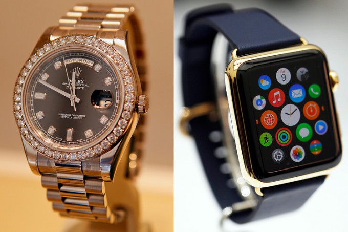 Наглядное сравнение модели Rolex President и золотых Apple Watch