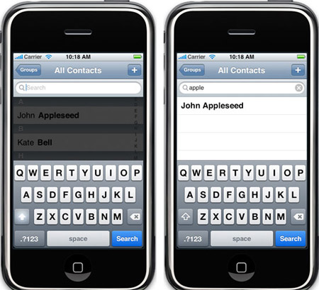 В будущей прошивке iPhone 2.0 будет поиск по контактам