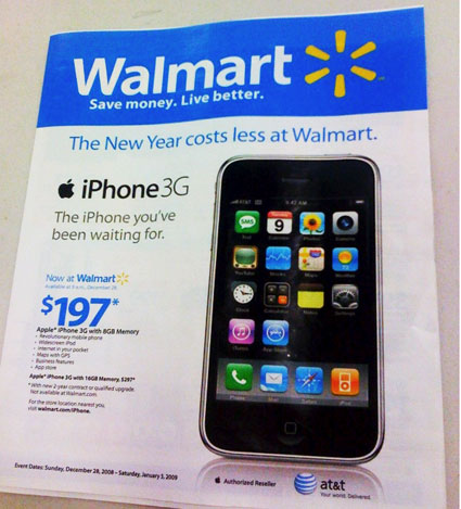 Торговая сеть Wal-Mart начинает продавать iPhone 3G по $197
