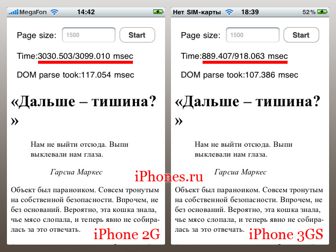 Быстродействие iPhone 3GS в сравнении с iPhone 2G