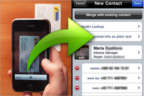 iPhone распознает визитки и записывает их в память