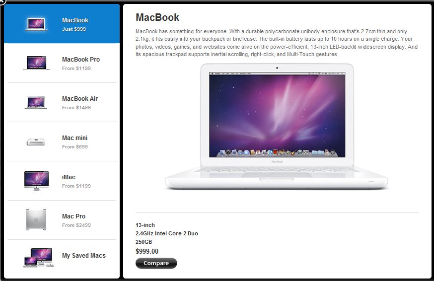 На сайте Apple теперь можно сравнивать Mac`и