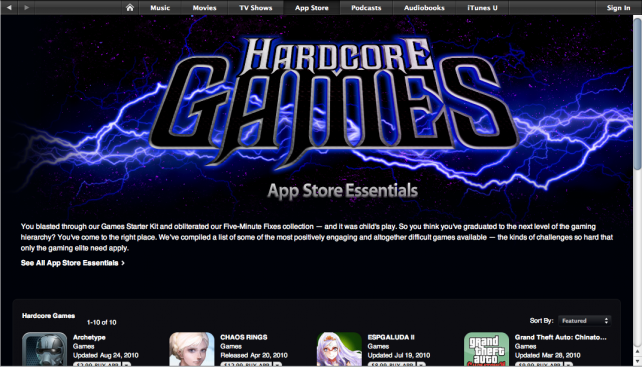 Новый раздел в App Store – хардкорные игры