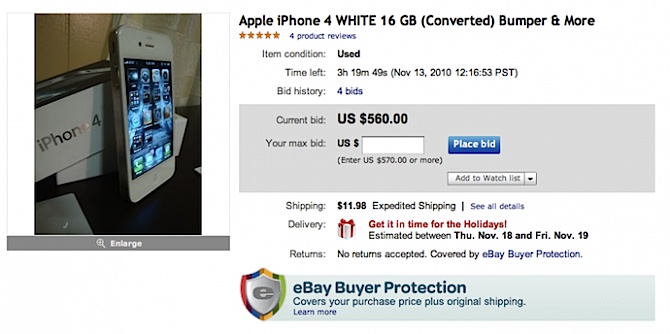 Apple удаляет  на eBay упоминания о белом iPhone 4