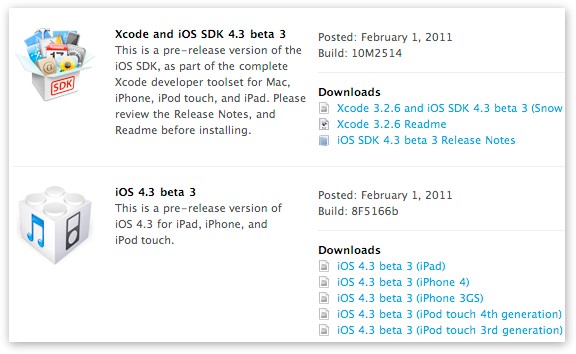 Вышла третья бета-версия iOS 4.3