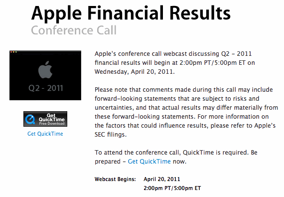 Apple огласит итоги квартала 20 апреля