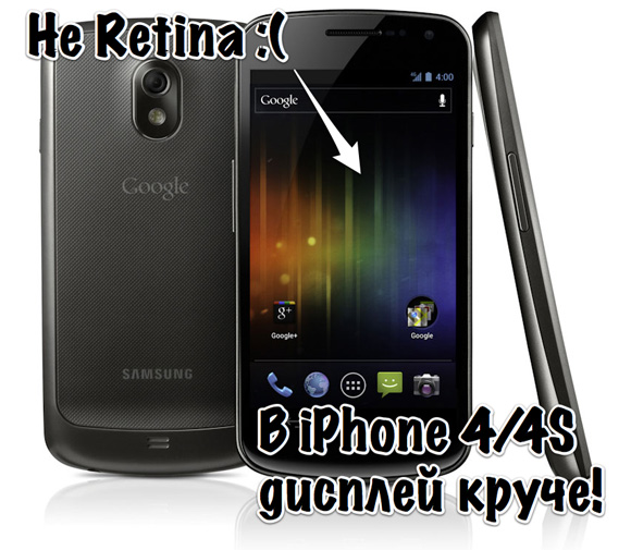 Супер дисплей в Galaxy Nexus по факту оказался сильно хуже, чем в iPhone 4/4S