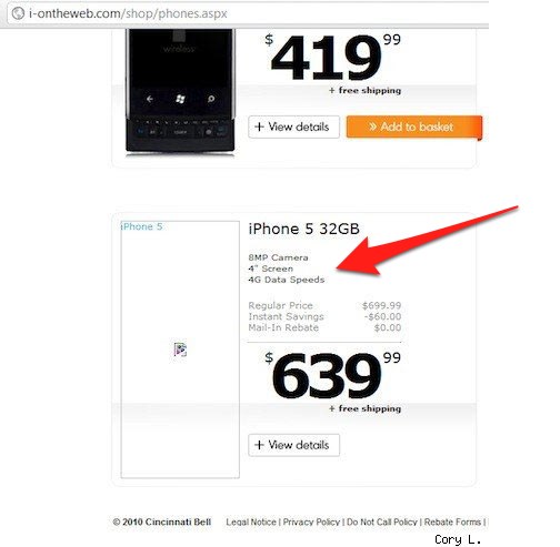 Мощный iPhone 5 и iPhone 4S засветились на сайте американского оператора