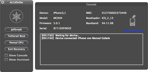 Ac1dSn0w — новая утилита для привязанного джейлбрейка iOS 5, нарушающая авторские права Apple