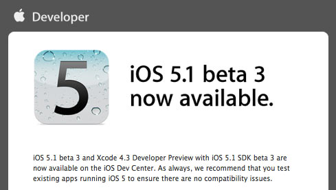 Вышла третья бета-версия iOS 5.1