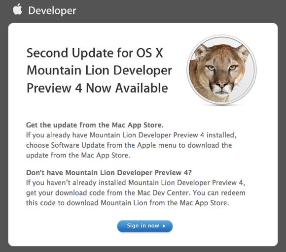 Вторая OS X Mountain Lion Developer Preview 4 и обновление безопасноcти