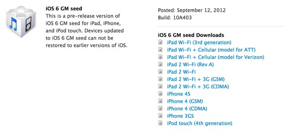 iOS 6 Golden Master доступна для загрузки + ссылки