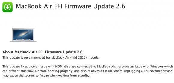 Apple обновила прошивку MacBook Air 2012 года выпуска