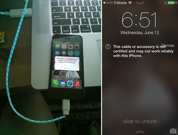 iOS 7 ругается на несертифицированные кабели Lightning