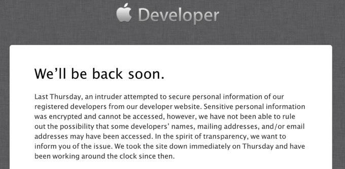 Центр разработчиков Apple взломали