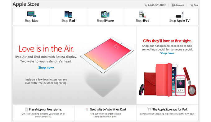 Apple обновила магазин Online Apple Store ко Дню Святого Валентина