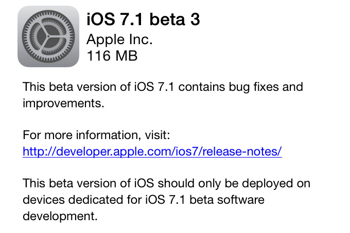 Вышла iOS 7.1 beta 3 с незначительными исправлениями [Обновлено]