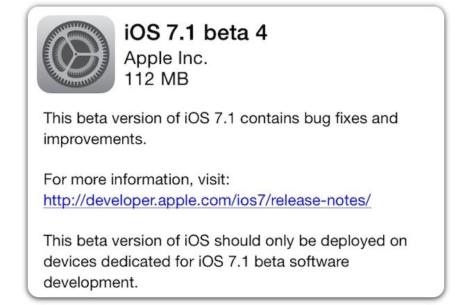 iOS 7.1 beta 4 вышла. Еще немного косметических изменений [Обновлено]