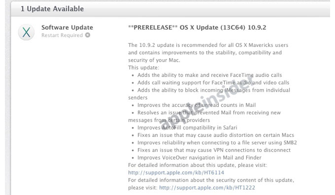 Apple начала рассылать предварительную финальную версию OS X 10.9.2 своим сотрудникам