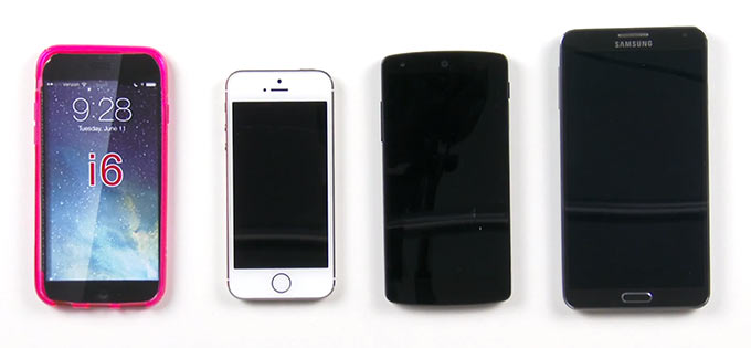 Наглядное сравнение iPhone 6 с iPhone 5s, Nexus 5 и Galaxy Note 3