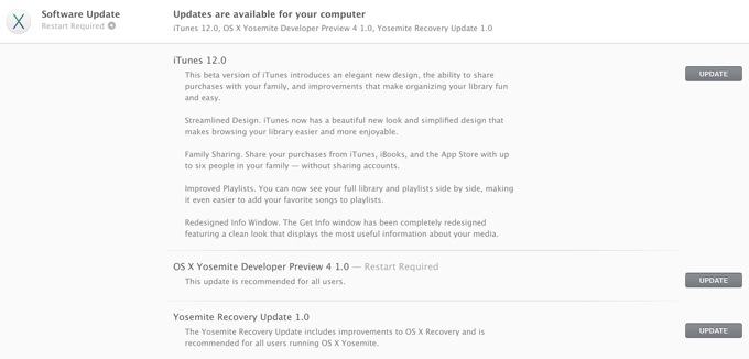 OS X Yosemite Developer Preview 4 и iTunes 12 вышли