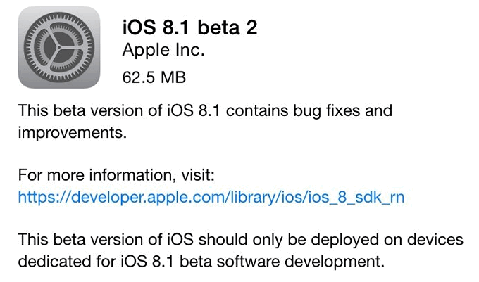 iOS 8.1 Beta 2 вышла для разработчиков