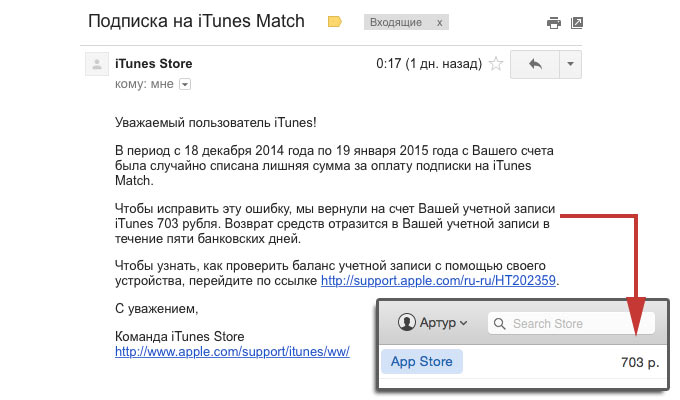 Apple вернула деньги за переплату iTunes Match