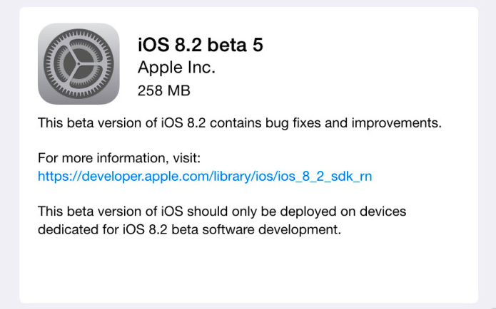 Вышла iOS 8.2 beta 5