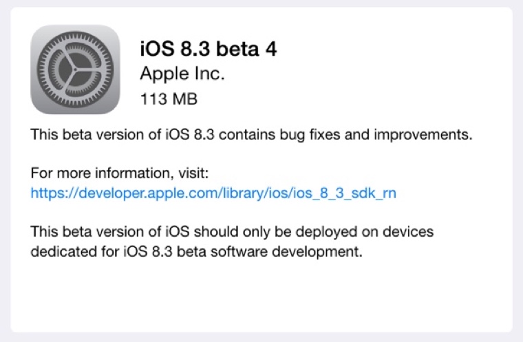Apple выпустила iOS 8.3 beta 4