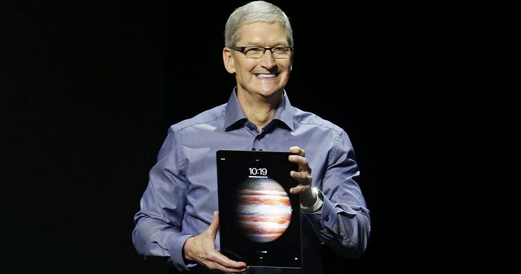 Apple CEO Tim Cook introduces the new iPad Pro during an Apple media event in San Francisco, California