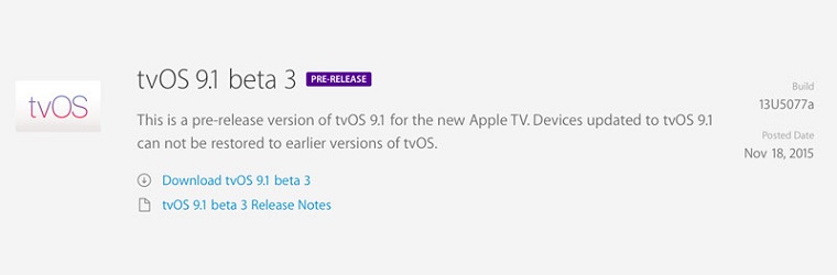 tvOS 9.1 Beta 3