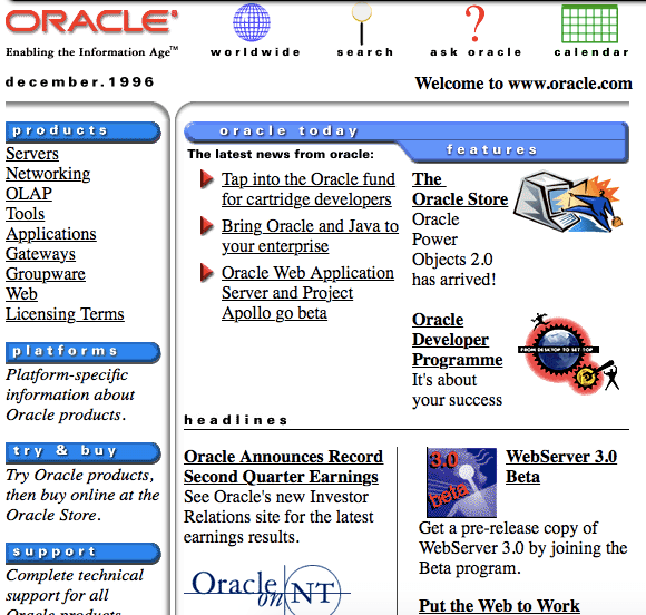 Просмотр старых сайтов. Oracle 8. Wolfishtein старые версии.
