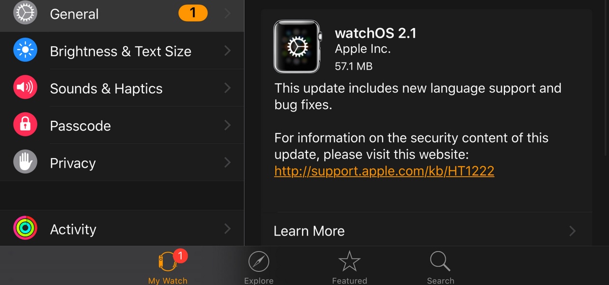 Apple выпустила watchOS 2.1