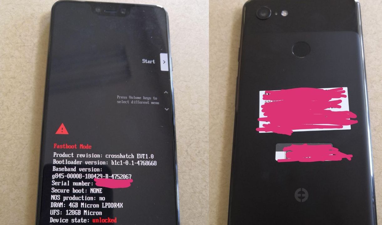 Появились фотографии прототипа Google Pixel 3 XL