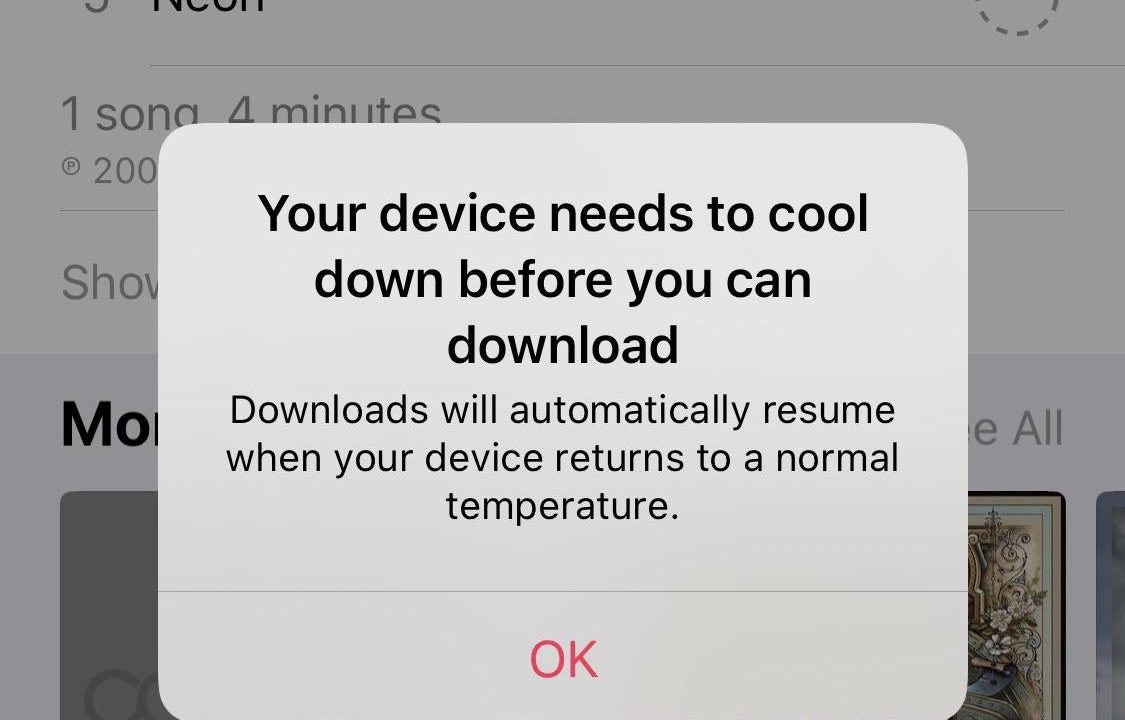 iOS 13 запрещает скачивание приложений и музыки на нагретом iPhone