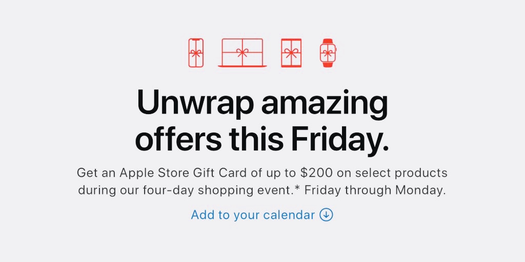 Чёрная пятница: при покупке в Apple Store дарят карты до $200