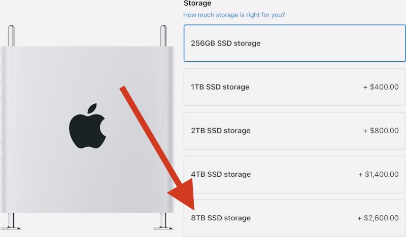 Apple предлагает апгрейд 8 ТБ SSD нового Mac Pro за 200 тысяч рублей