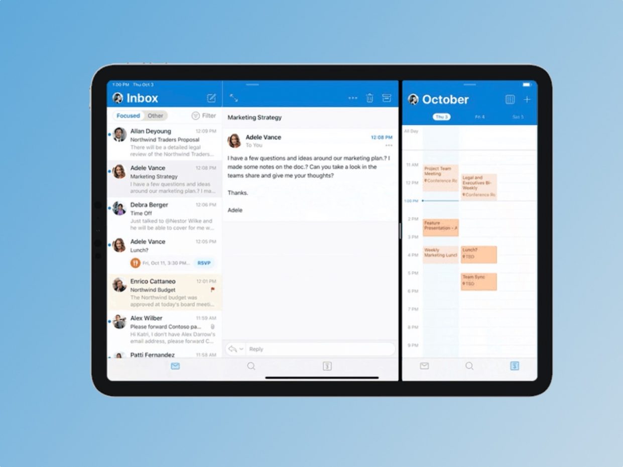 В Outlook появилась киллер-фича iPad. Можно запускать сразу несколько окон