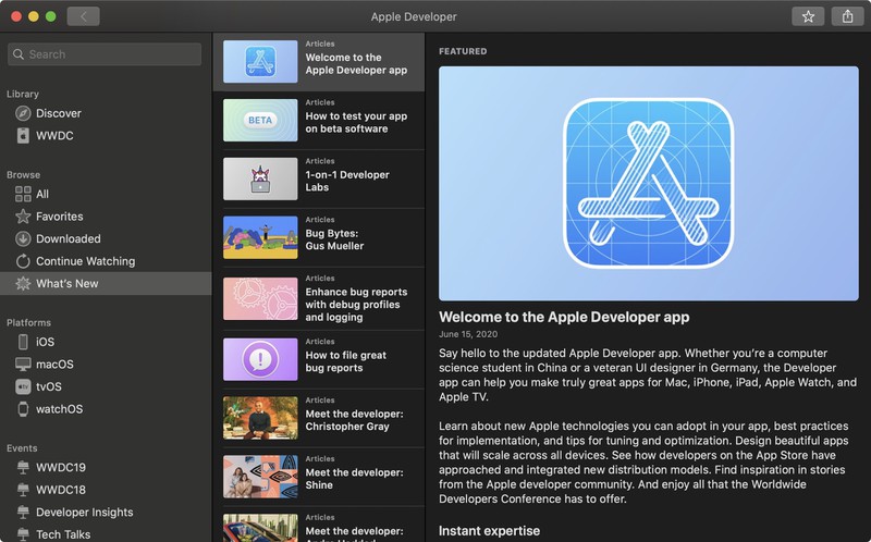 Вышло приложение Apple Developer для macOS. В нём можно следить за анонсами WWDC