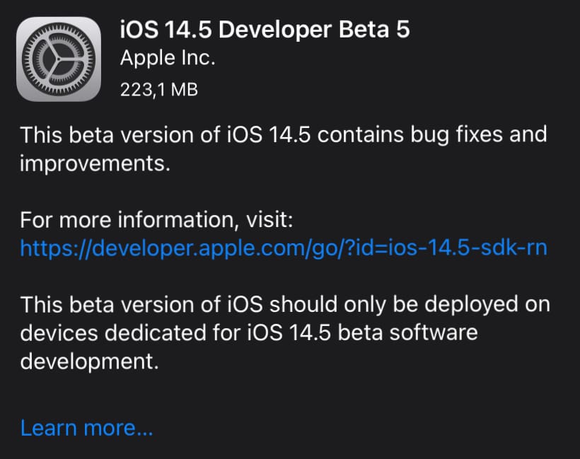 Вышла iOS 14.5 beta 5. Что нового