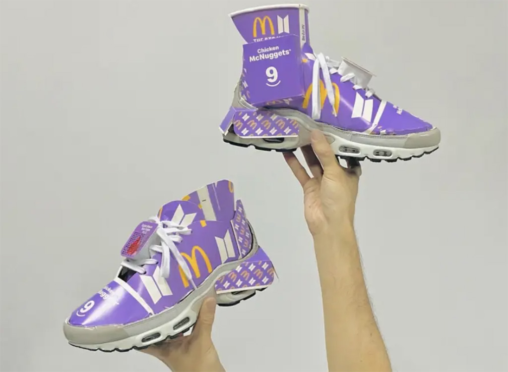 Художник сделал коллаб кроссовок Nike с коробками от гамбургеров McDonald’s и группой BTS