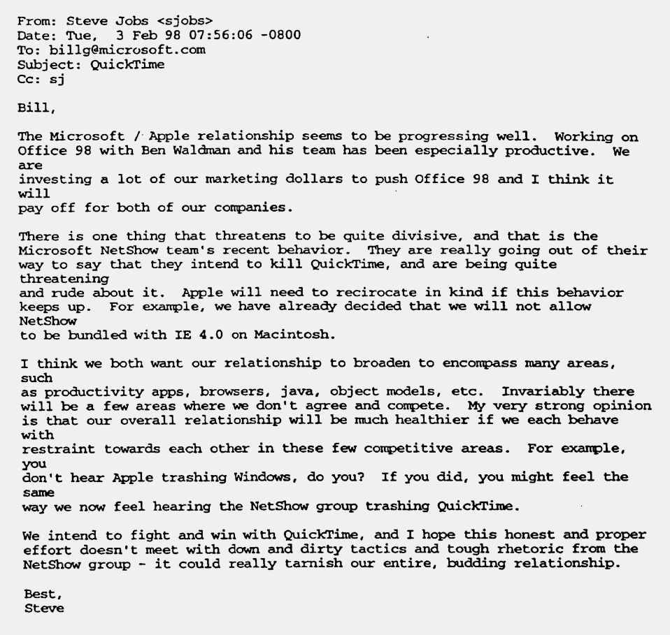 В Твиттере выложили письмо Стива Джобса Биллу Гейтсу, написанное в 1998 году. Джобс предлагал дружить