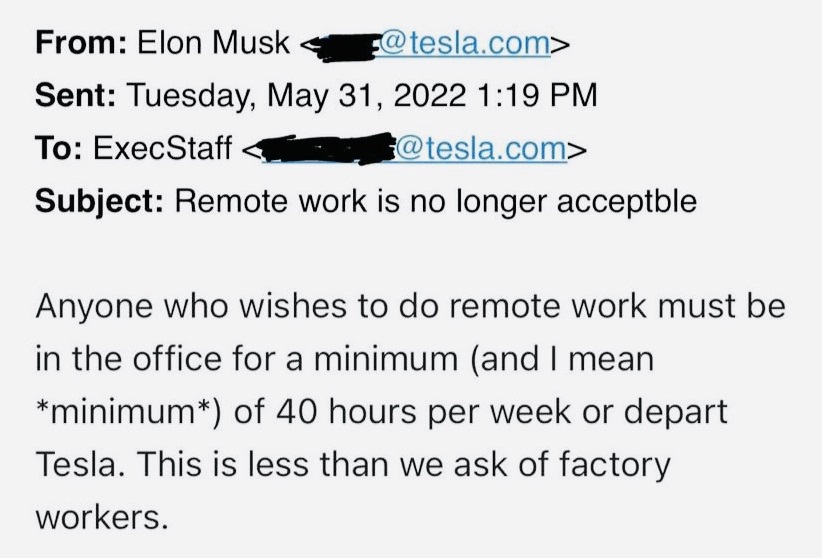 Илон Маск запретил сотрудникам Tesla работать удаленно. Кто не согласен, тот на выход