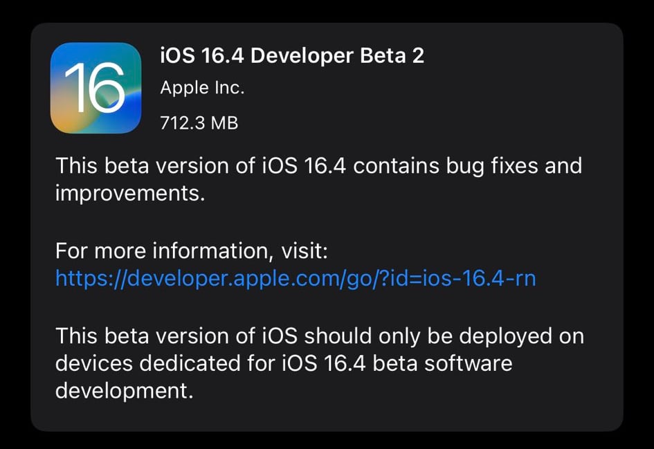 Вышла iOS 16.4 beta 2 для разработчиков
