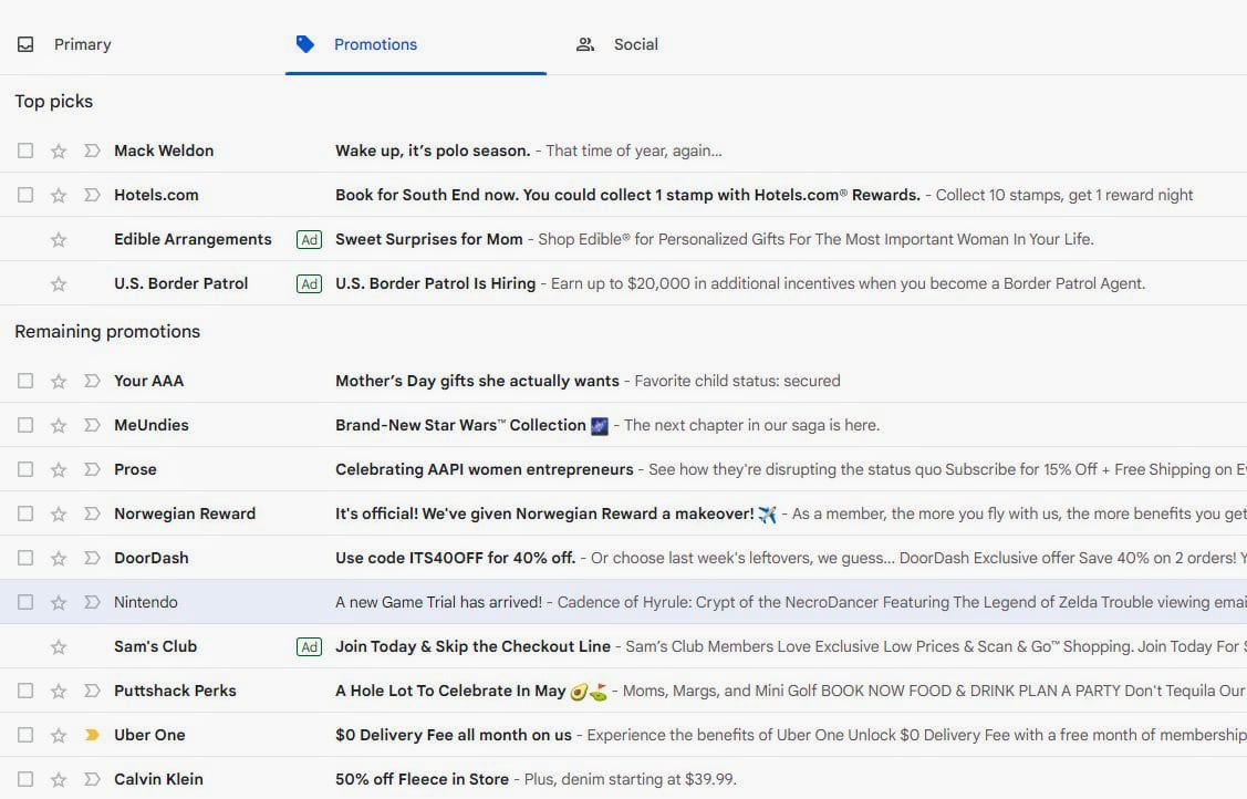 В Gmail появилось больше рекламы. Объявления теперь показываются среди писем