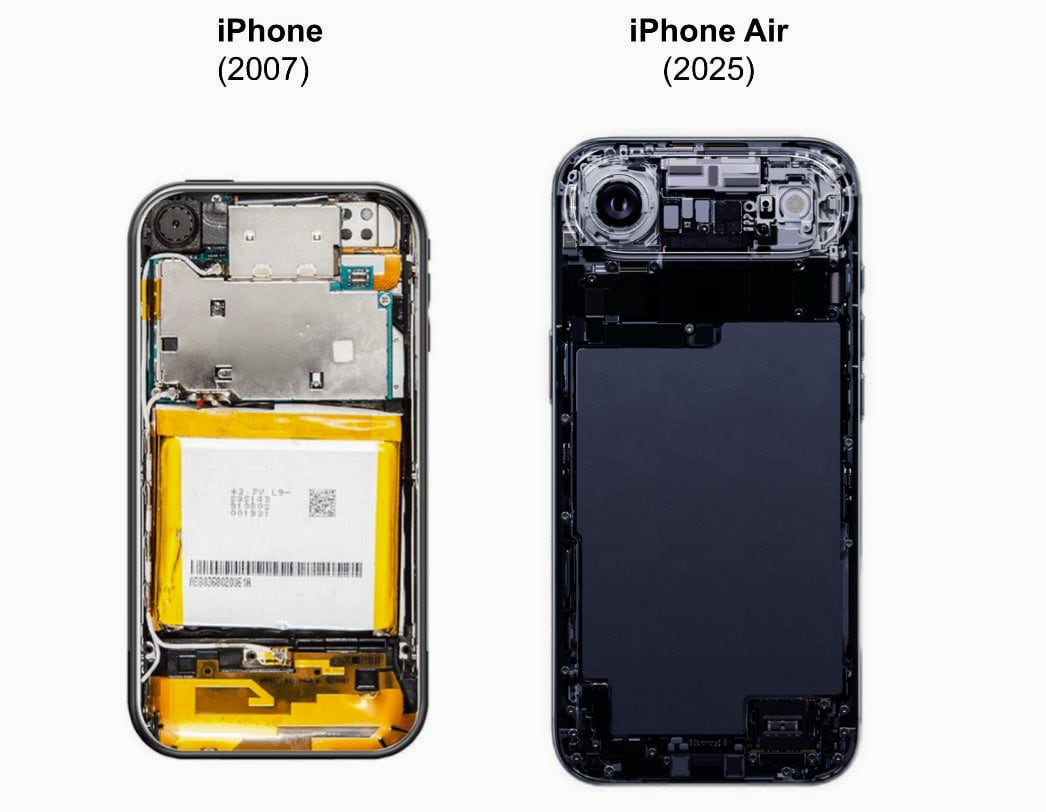 Посмотрите, как выглядит iPhone Air по сравнению с самым первым iPhone. Он весь поместился в камеру 