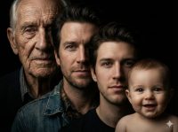 Gemini_Generated_Image_3qmi8s3qmi8s3qmi Промт поколений. Превращаем один снимок в серию портретов разных возрастов